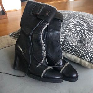 Apepazza mid calf frayed black leather boots. New never worn. Size 38